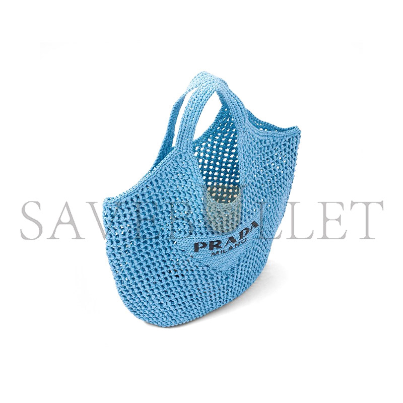 Pra*a triangle logo bucket tote raffia blue 1bg424 (53*40cm)